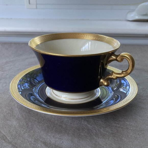 Rare & Elegant! Syracuse China Old Ivory Royal Court Cup & Saucer Set, Navy Blue - Picture 3 of 14